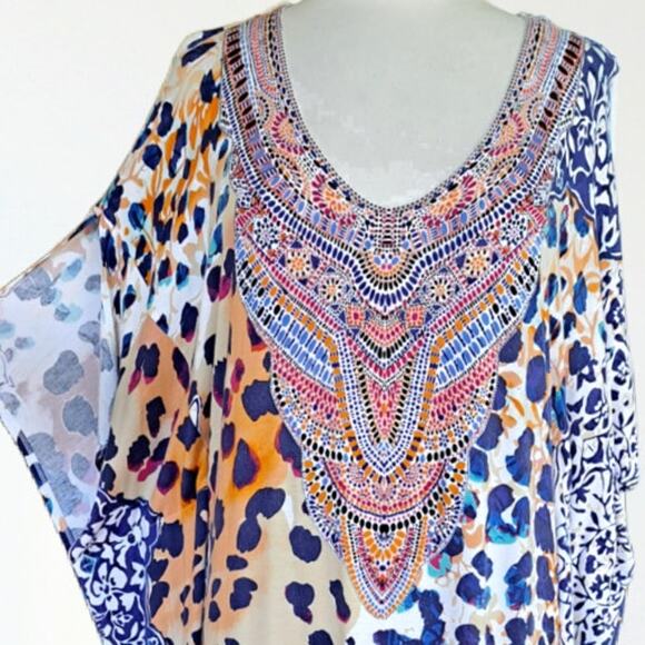 ELLEN TRACEY Long Caftan Dress Small/Medium Loungewear Boho Animal Print Maxi - Picture 6 of 10